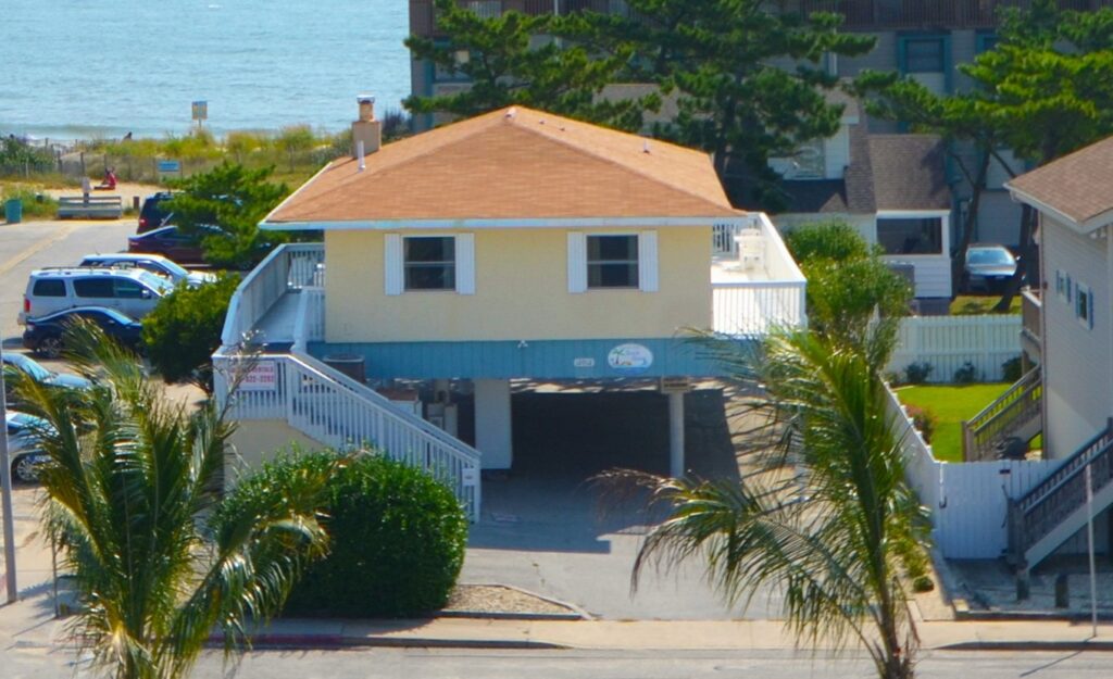 An outside view of the beach house.