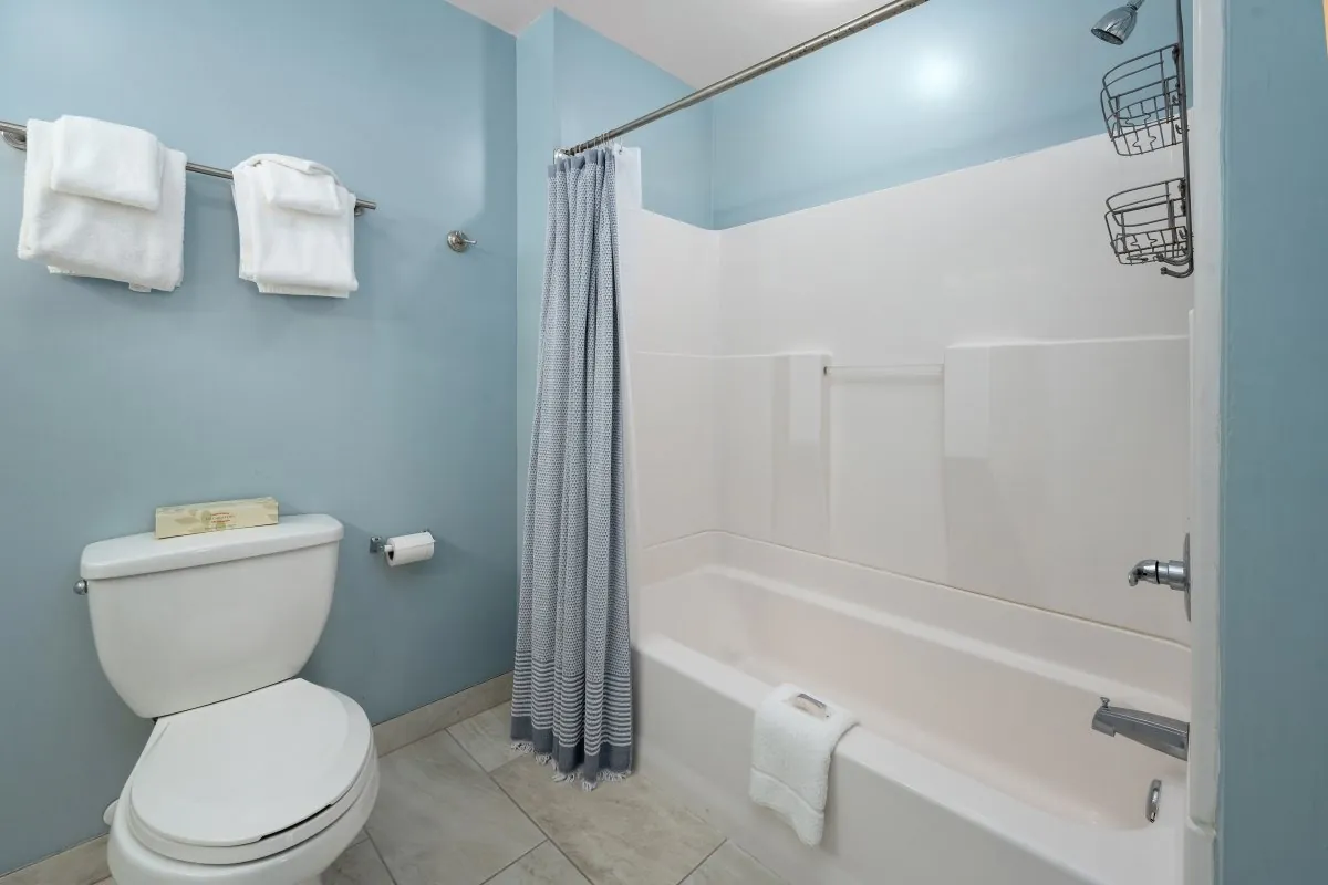 Shower and toilet in the beach house.