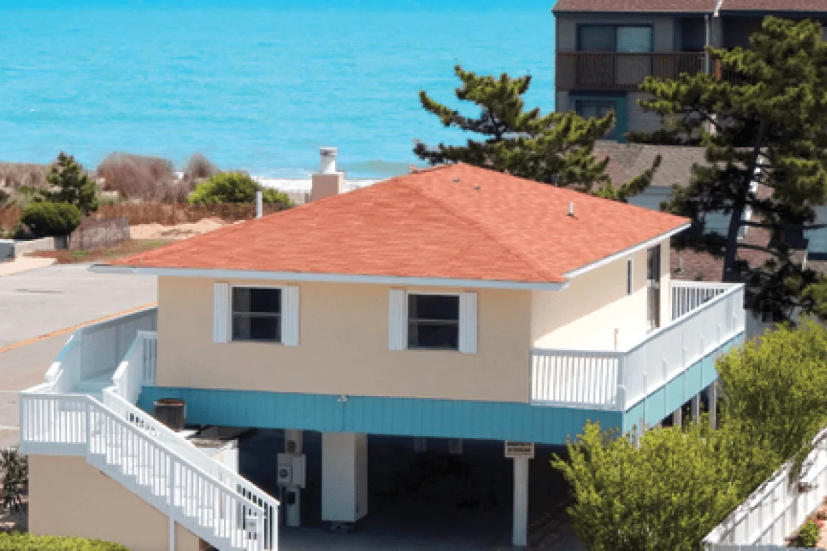 The exterior of the beach house.