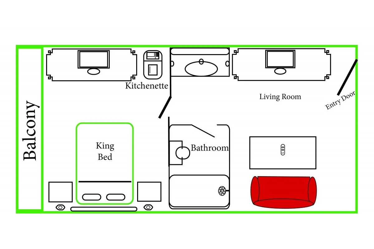 a floor plan drawing of a hotel suite